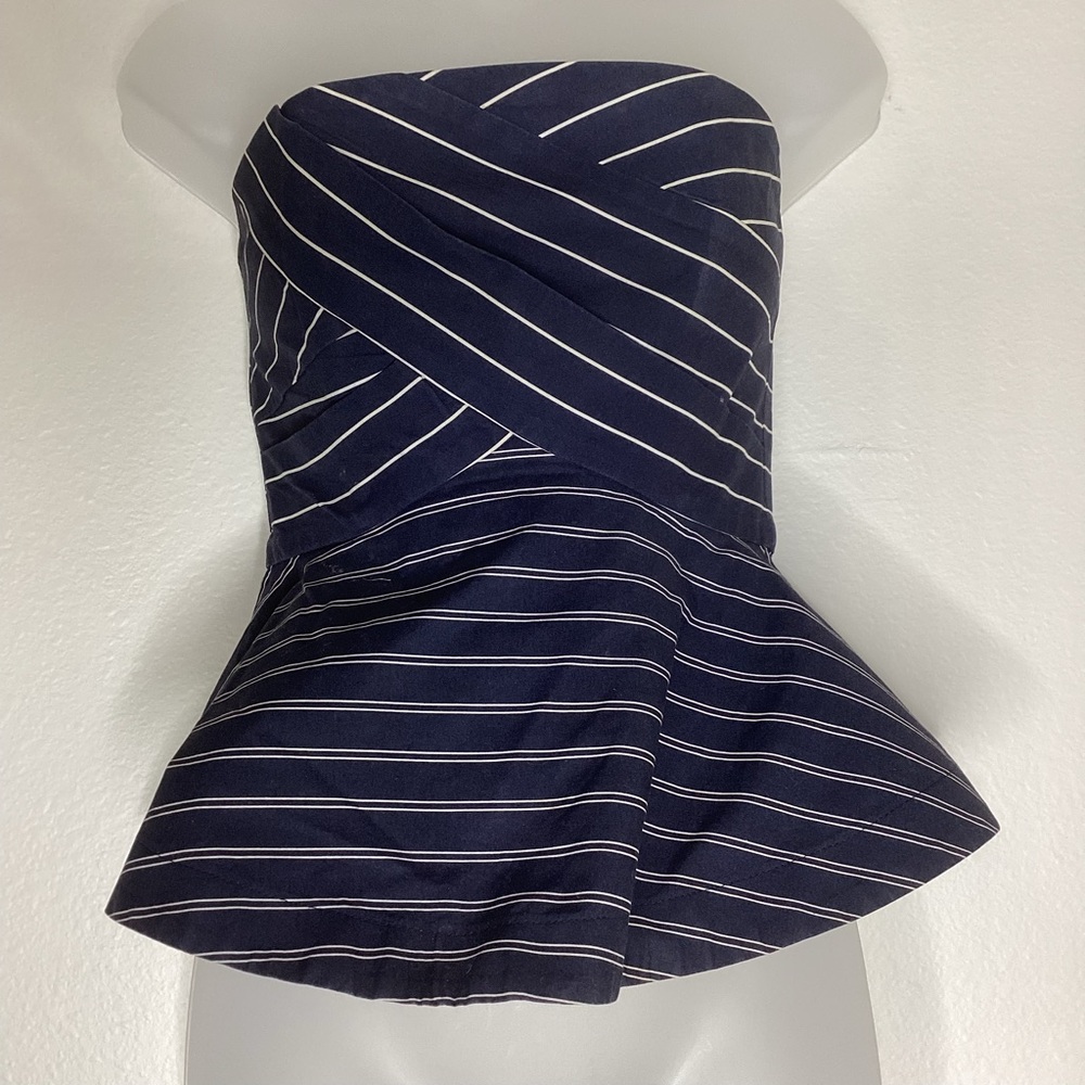 N/Nicholas Navy Striped Strapless Bustier Top Sz 2